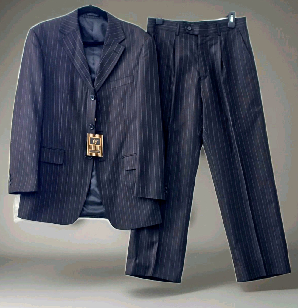 Giorgio Fiorelli Super 150s Suit Pinstripe 3 Button 38R Blazer & Pants 38/32 NWT